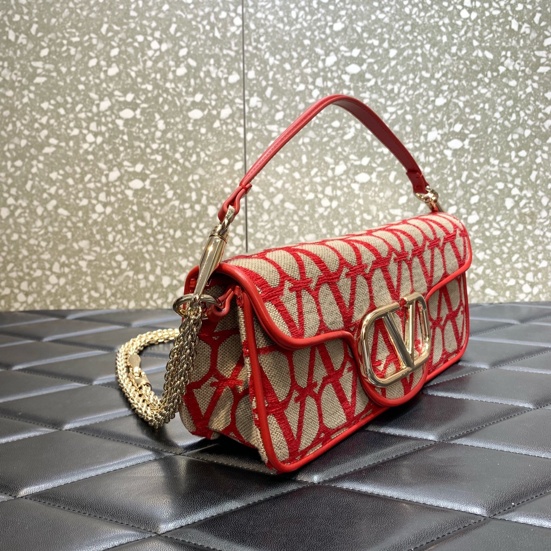 Valentino Garavani Loco Shoulder Bag in Red Toile Iconographe